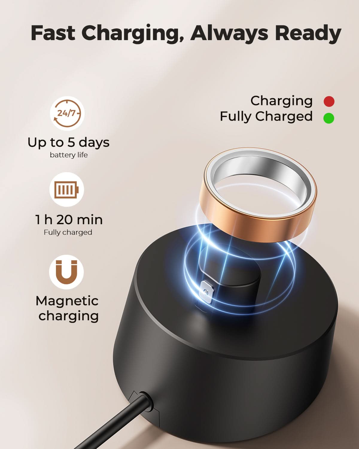 MUNBYN Smart Health Ring with Fast Charging