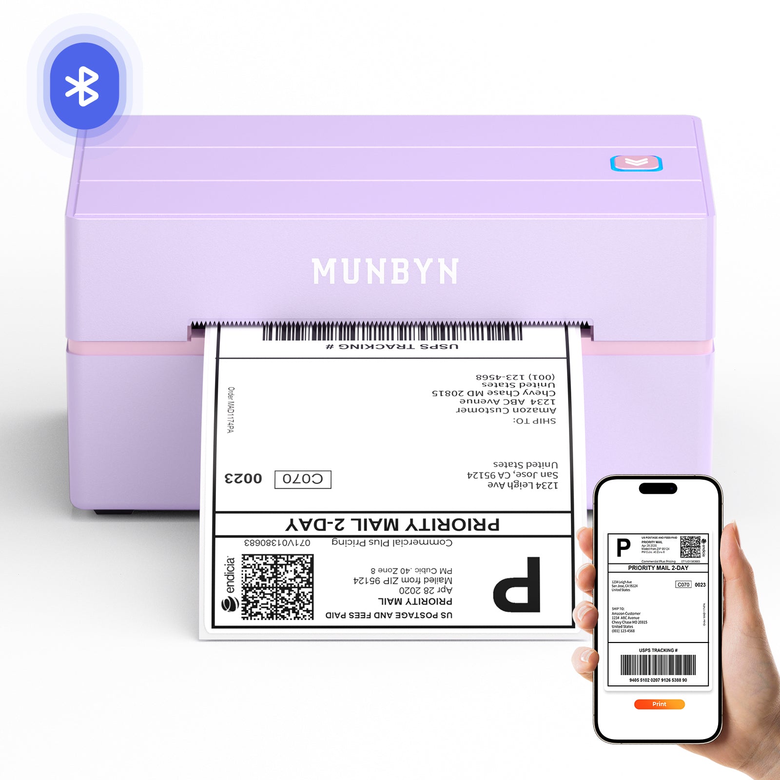 MUNBYN RealWriter 130B thermal label printer kit with printer, power cord, and accessories for efficient label printing.