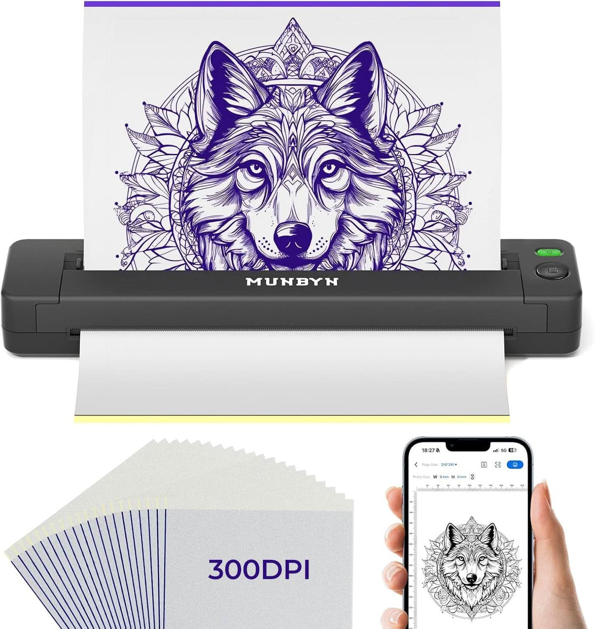 MUNBYN ITP06 Tattoo Stencil Printer with 20 Transfer Papers - MUNBYN