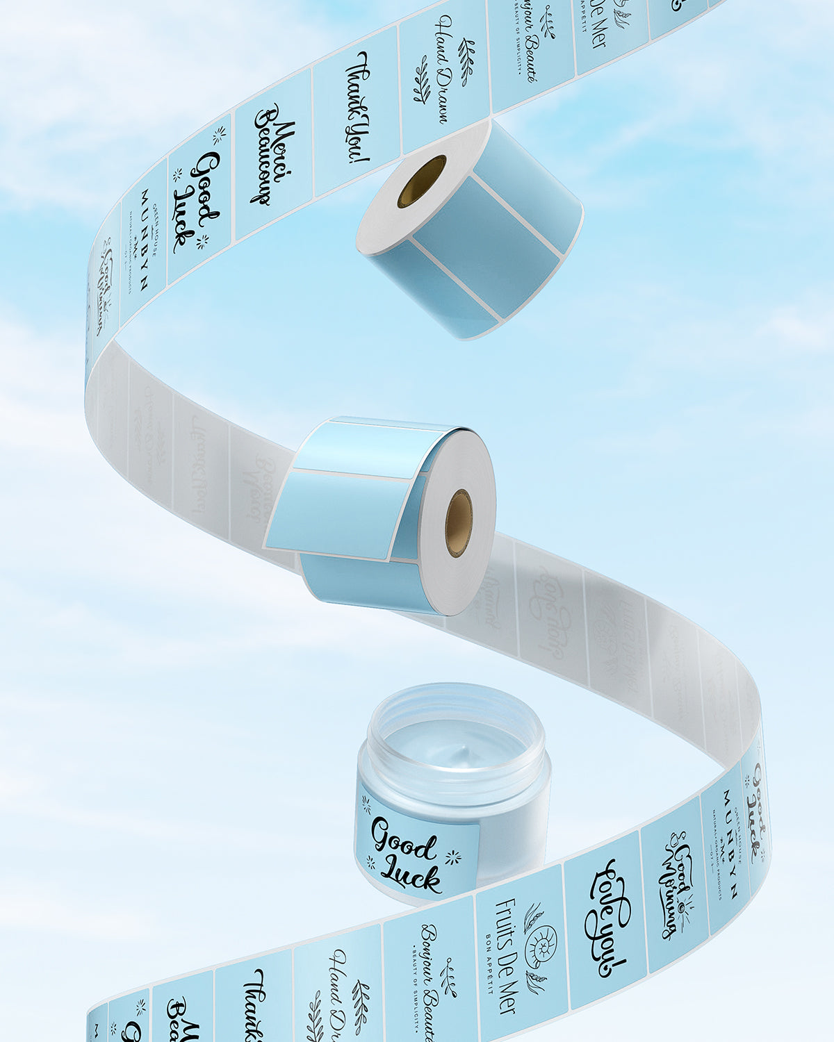 Rectangular labels printed on MUNBYN label printer paper, measuring 2.25 by 1.25 inches, shown on white background.