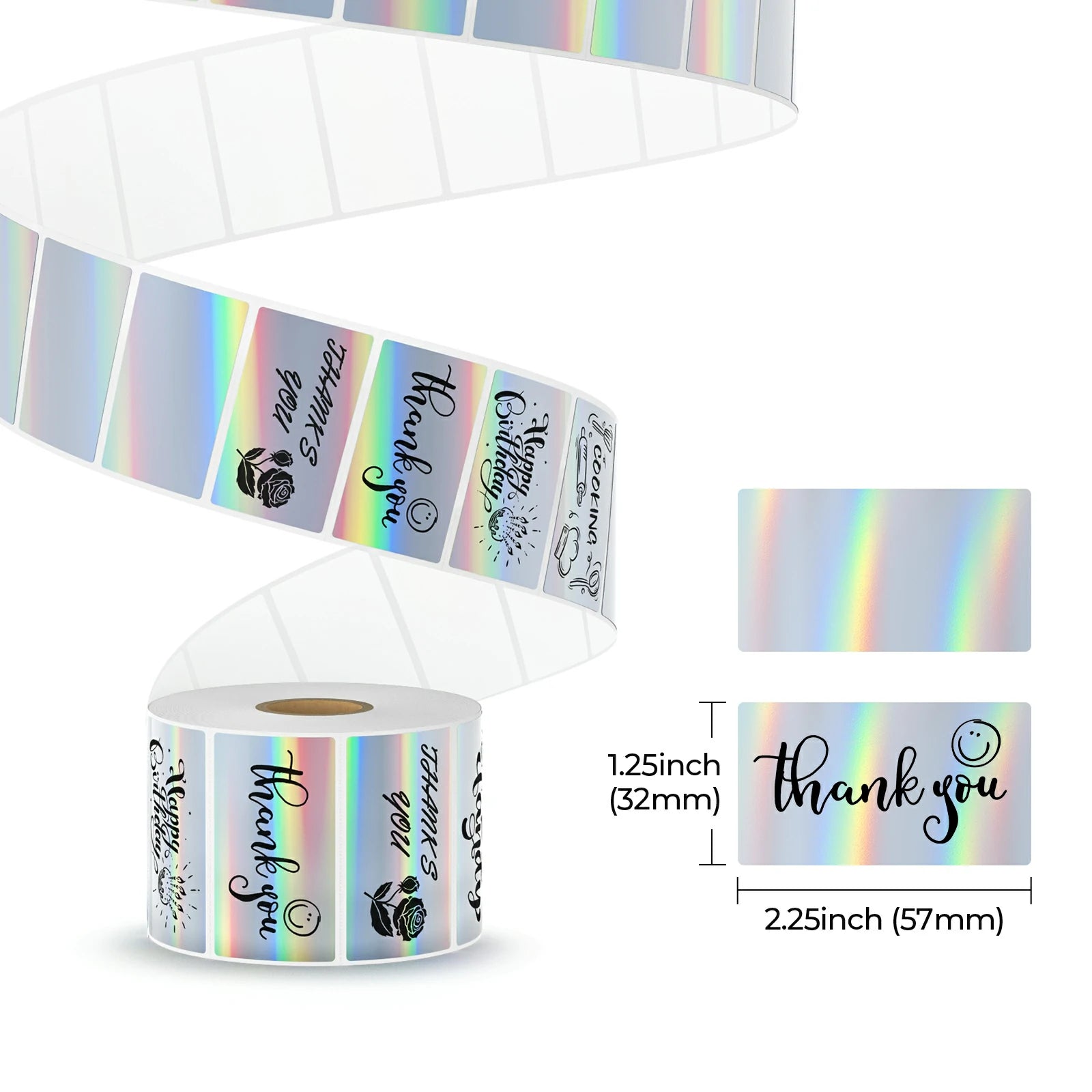 MUNBYN hologram rectangle thermal labels are 57mm x 32mm.