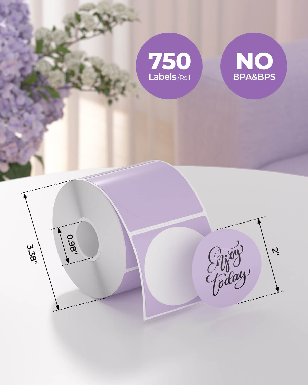 Close-up of white 2-inch circle labels printed on label printer paper by MUNBYN, showing clean, round label design.