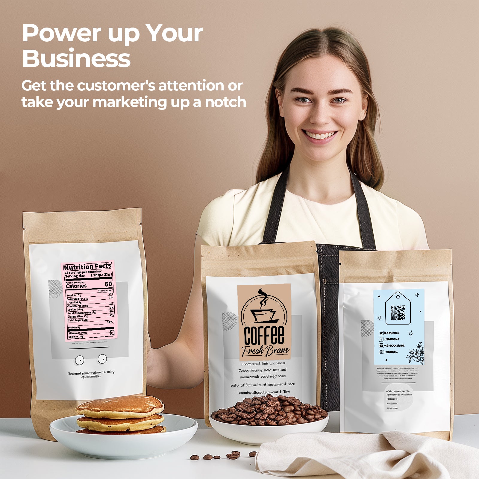 Four-inch by six-inch fan-fold labels printed on MUNBYN label printer paper, suitable for shipping and mailing labels.