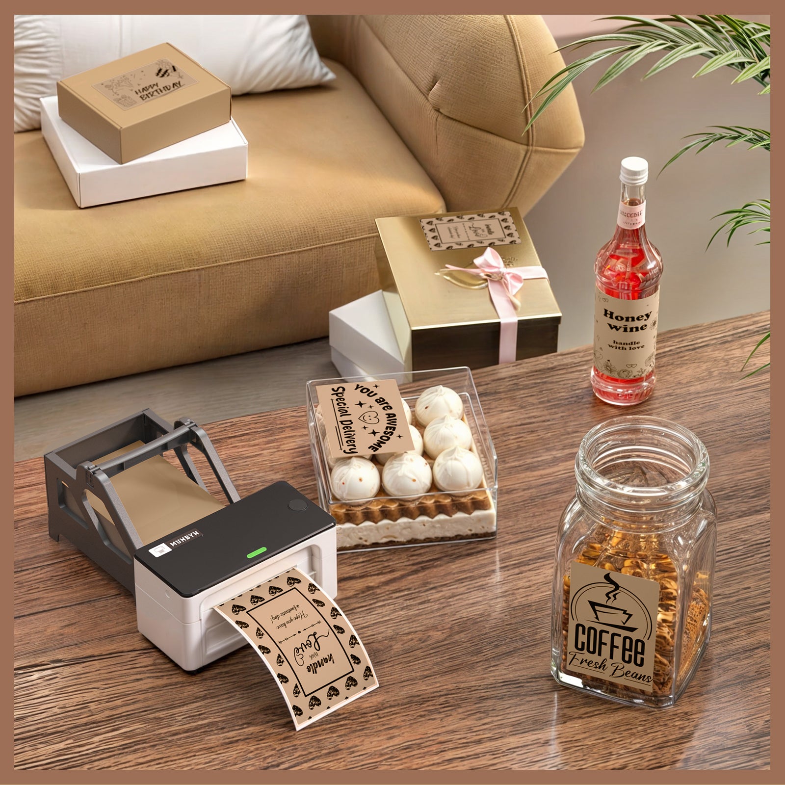 4x6 inch fan-fold labels on MUNBYN label printer paper, showing stacked sheets ready for printing.