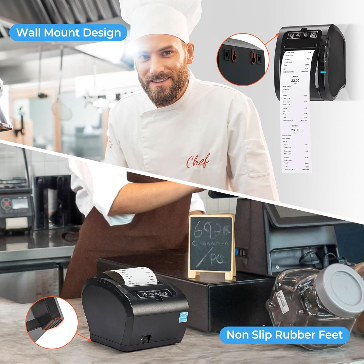 MUNBYN P047 Black Bluetooth Thermal Receipt Printer 80mm POS Printer - MUNBYN