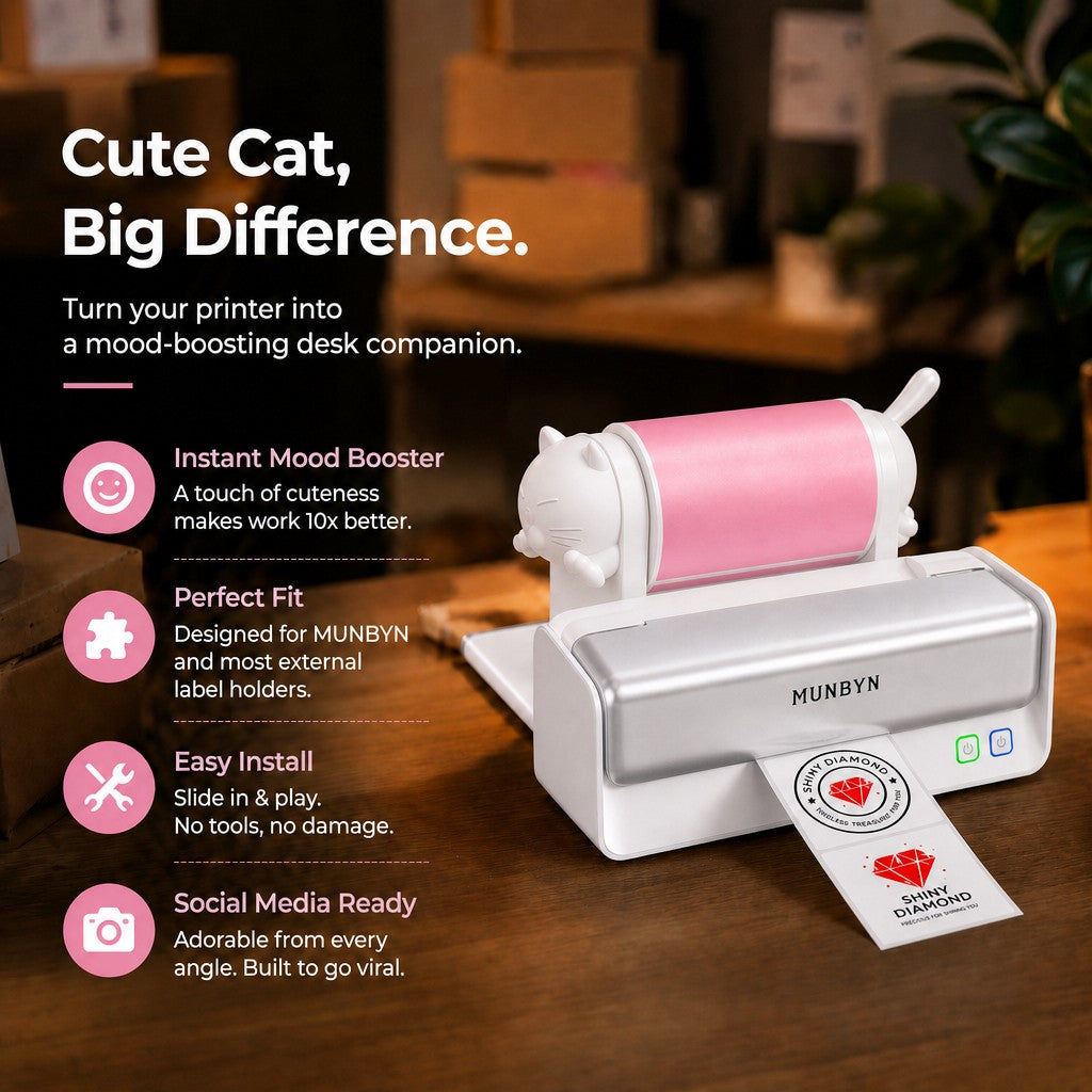 MUNBYN Cat Decor for RW405B Thermal Label Printer Roll Holder