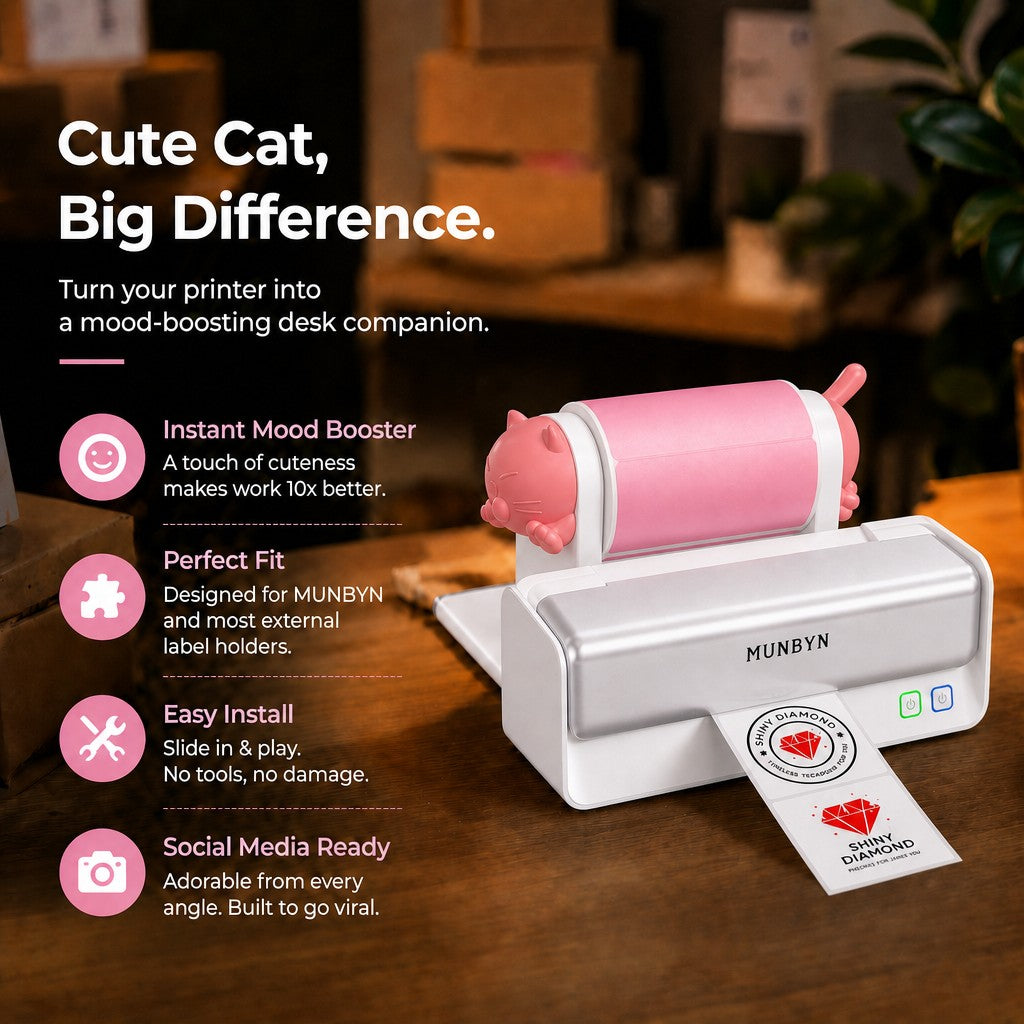 MUNBYN Cat Decor for RW405B Thermal Label Printer Roll Holder