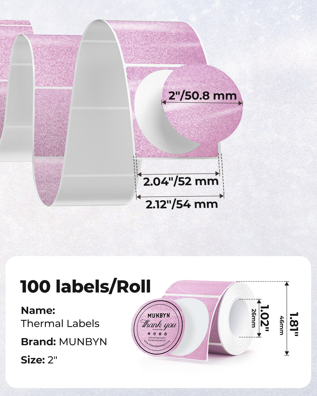 MUNBYN 2" Glitter Round Thermal Labels (100/Roll)
