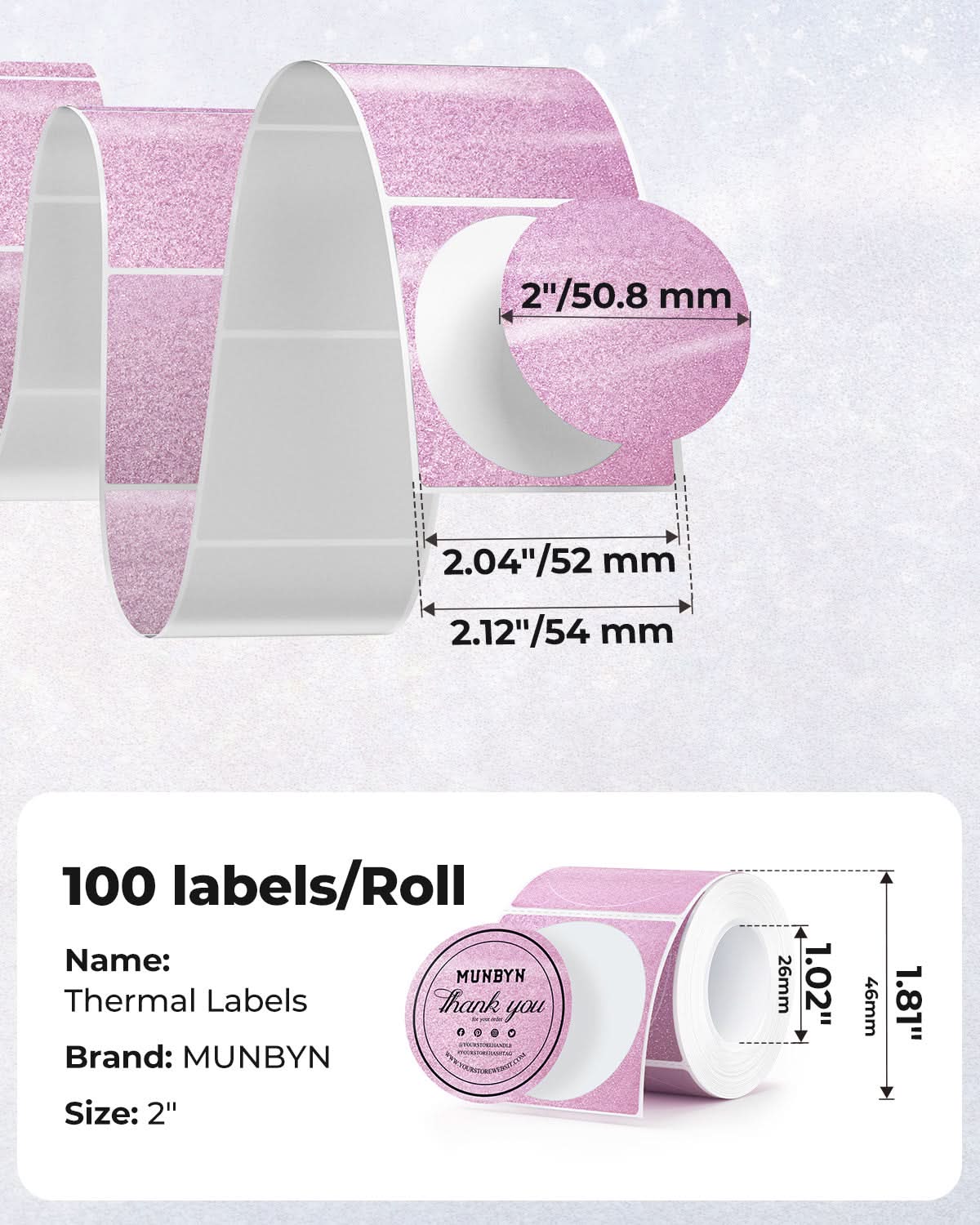 MUNBYN 2" Glitter Round Thermal Labels Multi-Pack (100/Roll)
