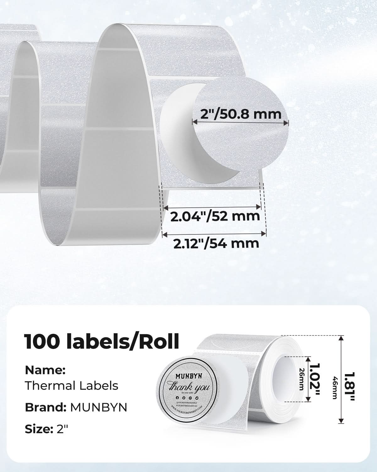 MUNBYN 2" Glitter Round Thermal Labels Multi-Pack (100/Roll)