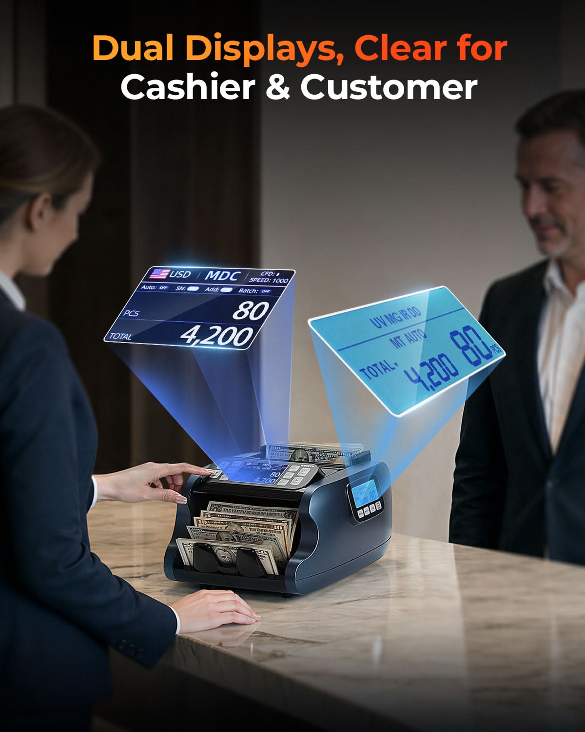 MUNBYN IMC22 Mixed Denomination Money Counter with Dual Display