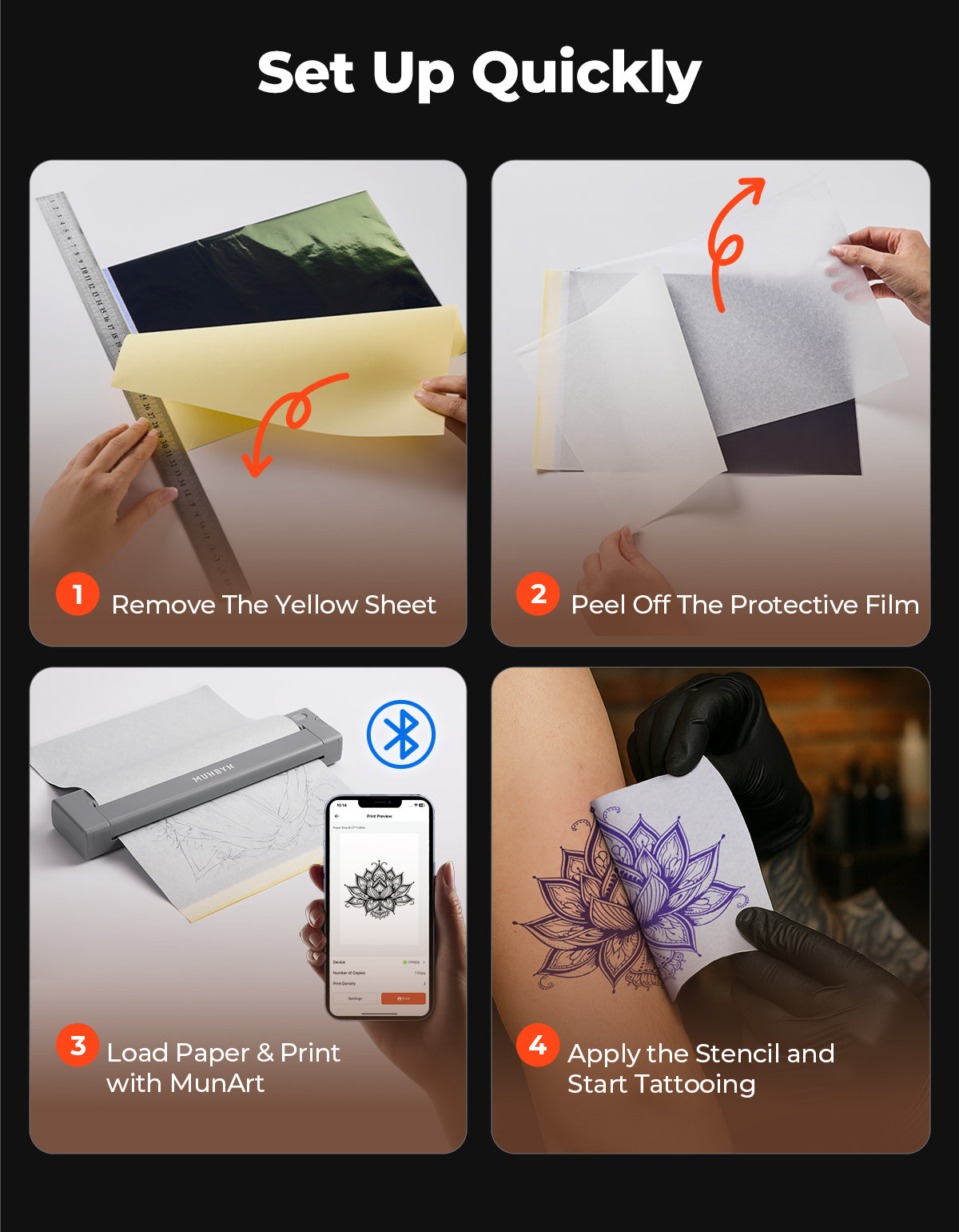 MUNBYN ITP05S Tattoo Stencil Bluetooth Thermal Printer with 20 Sheets Transfer Paper
