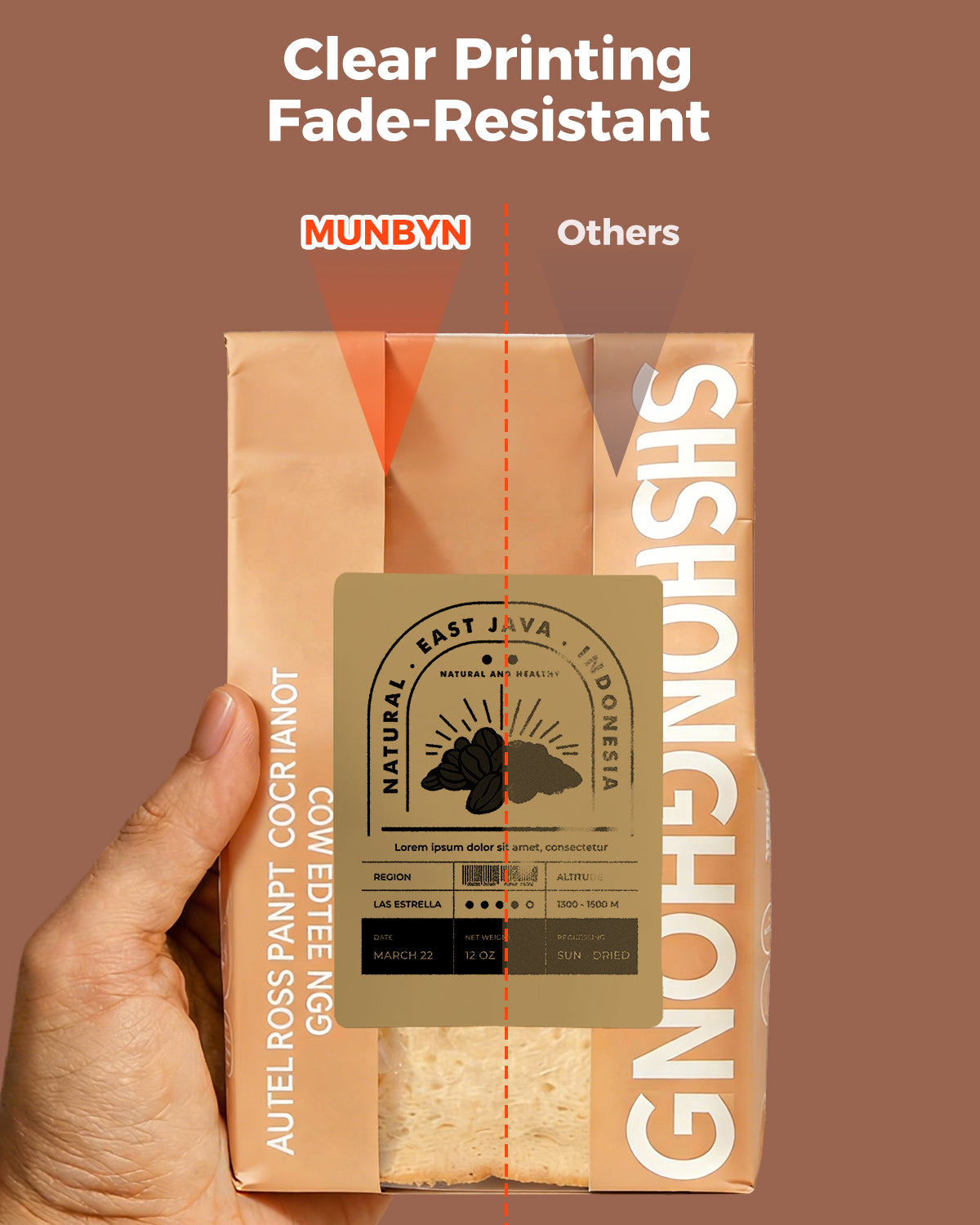 White 4x3 inch rectangle labels printed on MUNBYN label printer paper, ready for professional labeling and organization.