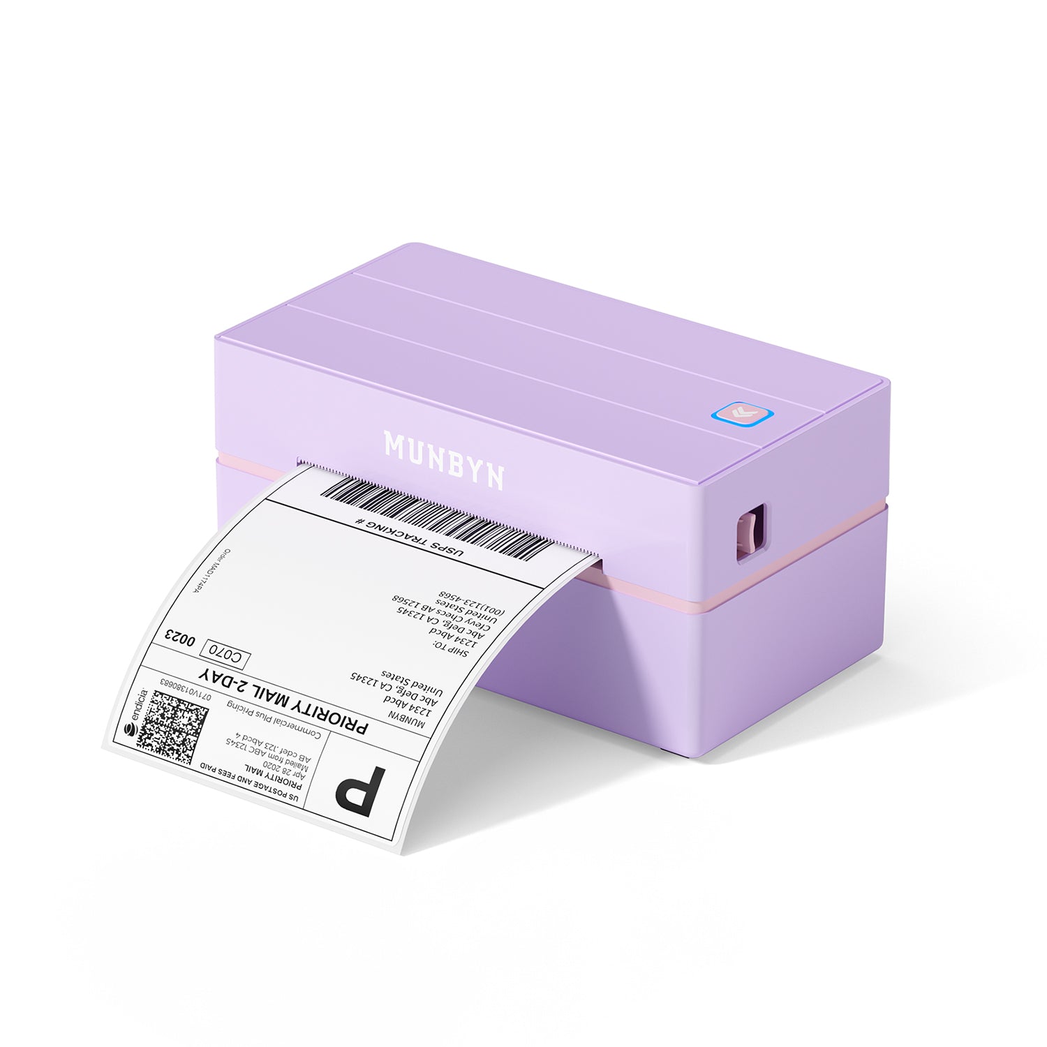 MUNBYN RealWriter 130B thermal label printer with paper roll and control panel, designed for efficient label printing.