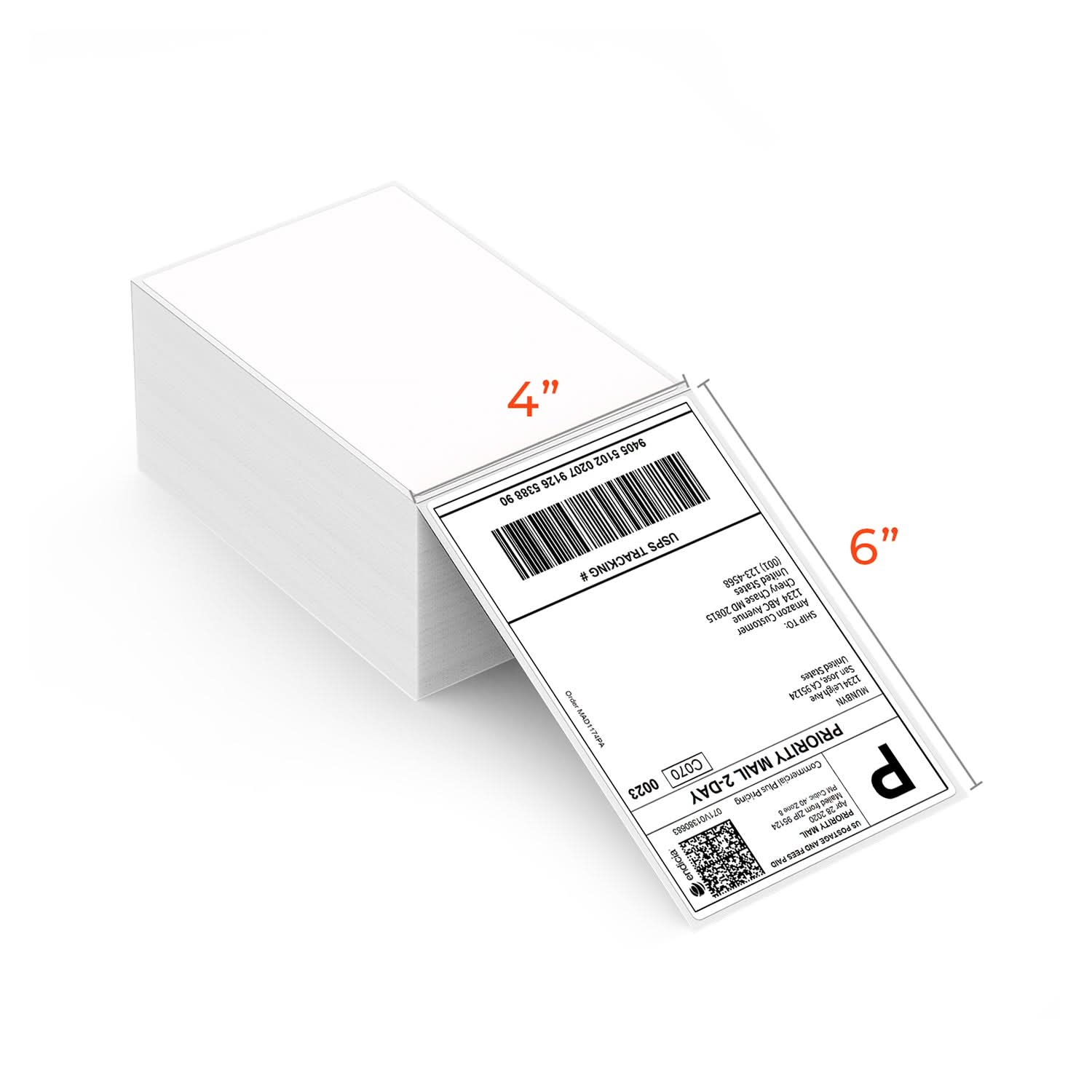 White 4x6 inch fan-fold labels on label printer paper from MUNBYN, ideal for shipping and product labeling.