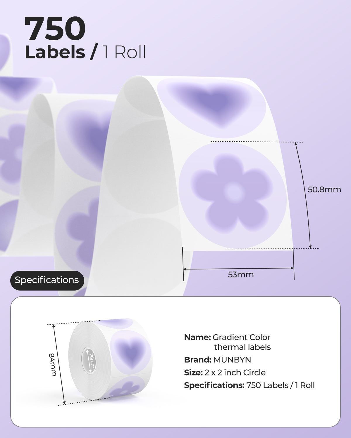 With 750 labels per roll and a versatile 2-inch diameter, these labels are perfect for a wide range of applications.