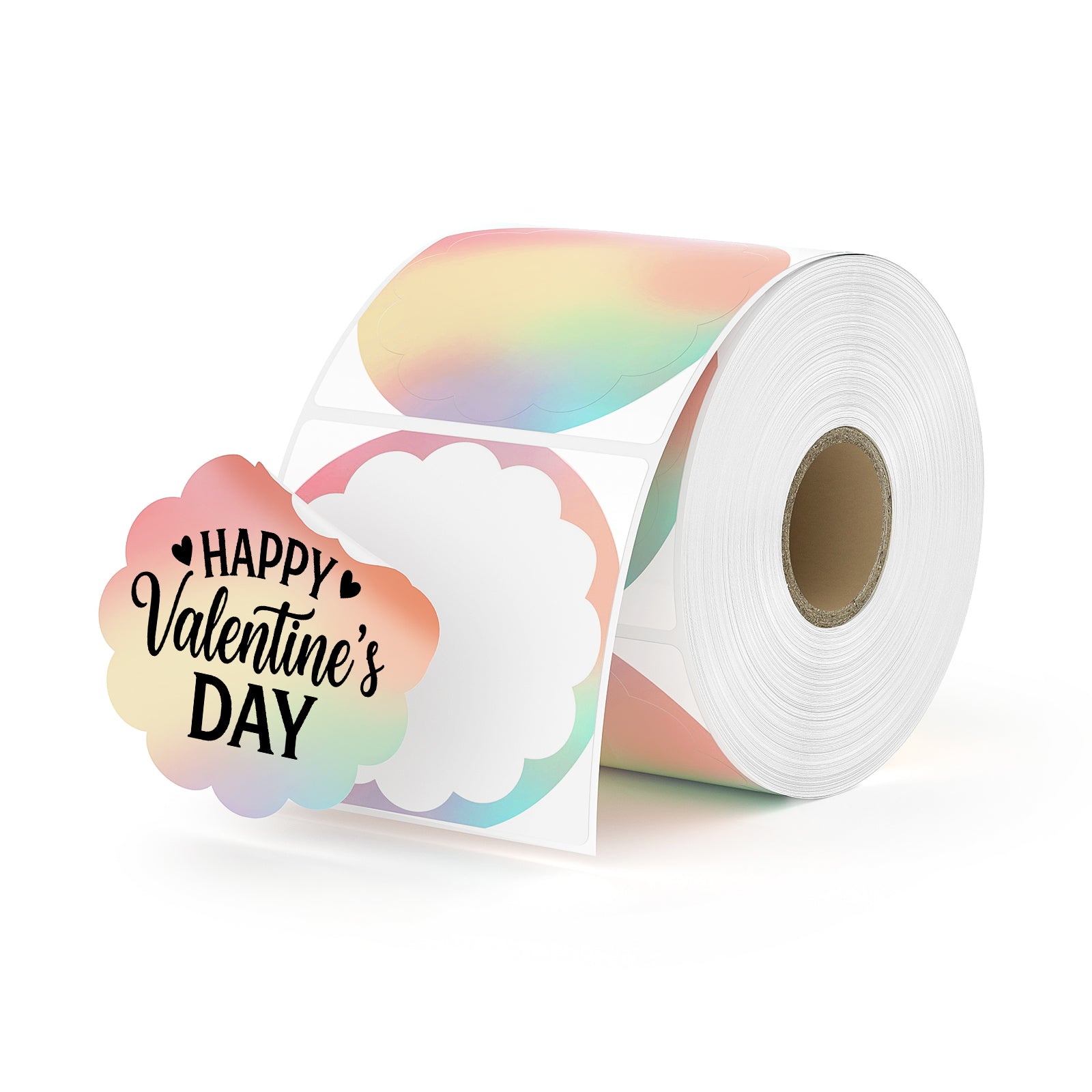 Two 2-inch rainbow labels printed on MUNBYN label printer paper, showcasing colorful, vibrant labels ready for use.