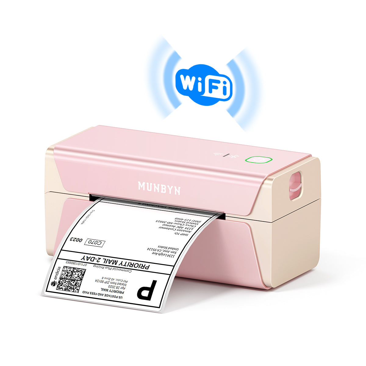 MUNBYN offers the RealWriter 401 AirPrint printer in two colors, supporting both WiFi and USB-connected devices.