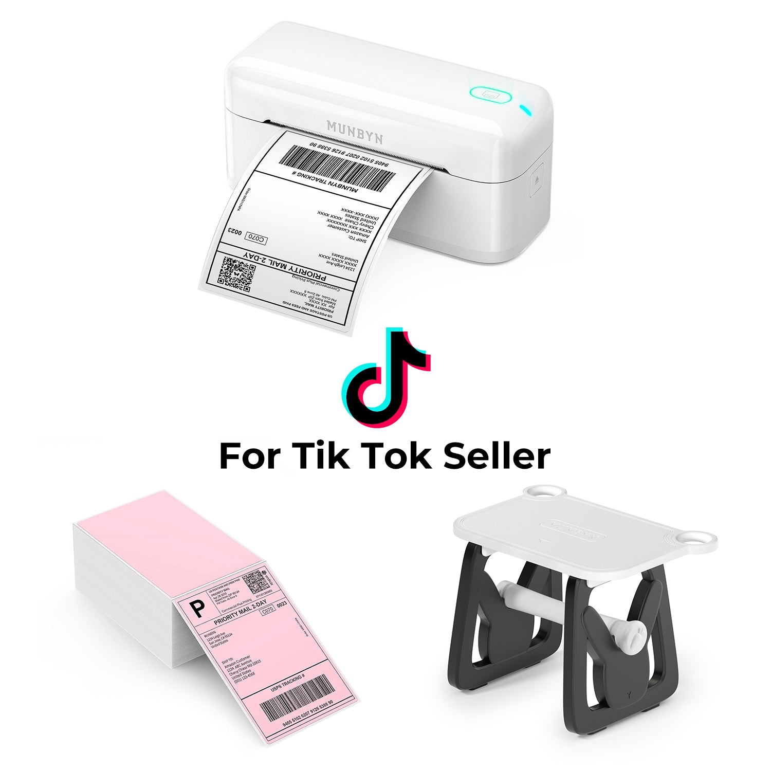 MUNBYN RealWriter 402B Wireless Printer & 4x6 Labels TikTok Shipping Elegant Kit