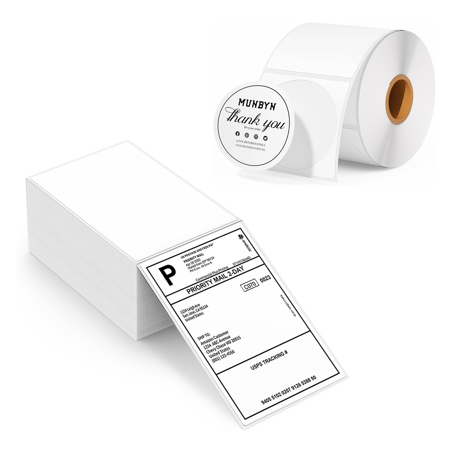MUNBYN 4x6 Shipping Labels & 2" Round Thermal Labels Combo