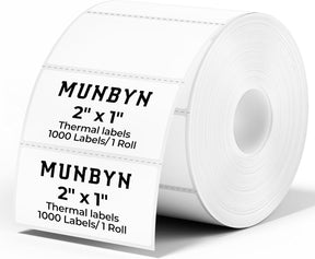 MUNBYN White 2x1 Inch Thermal Sticker Labels, 1000 Labels/ 1 Roll