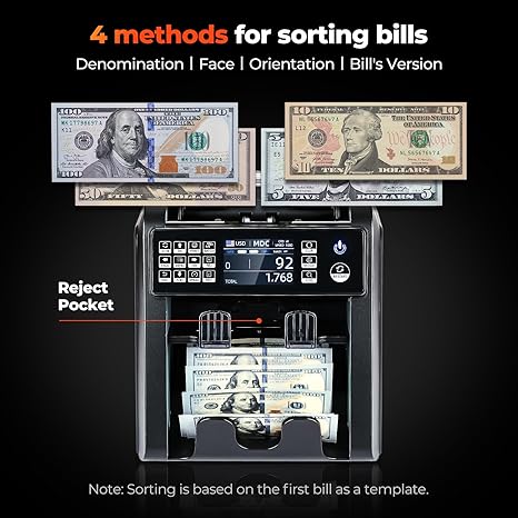 MUNBYN IMC08 2-Pocket Money Counter Machine Mix Denomination