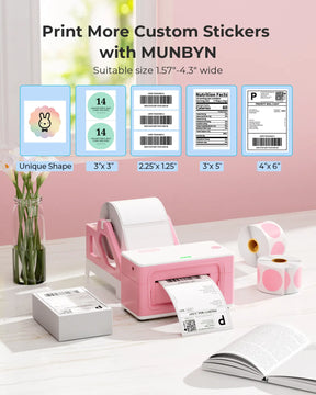 MUNBYN P941B Bluetooth thermal label printer is capable of printing on paper widths of 1.57" to 4.3".