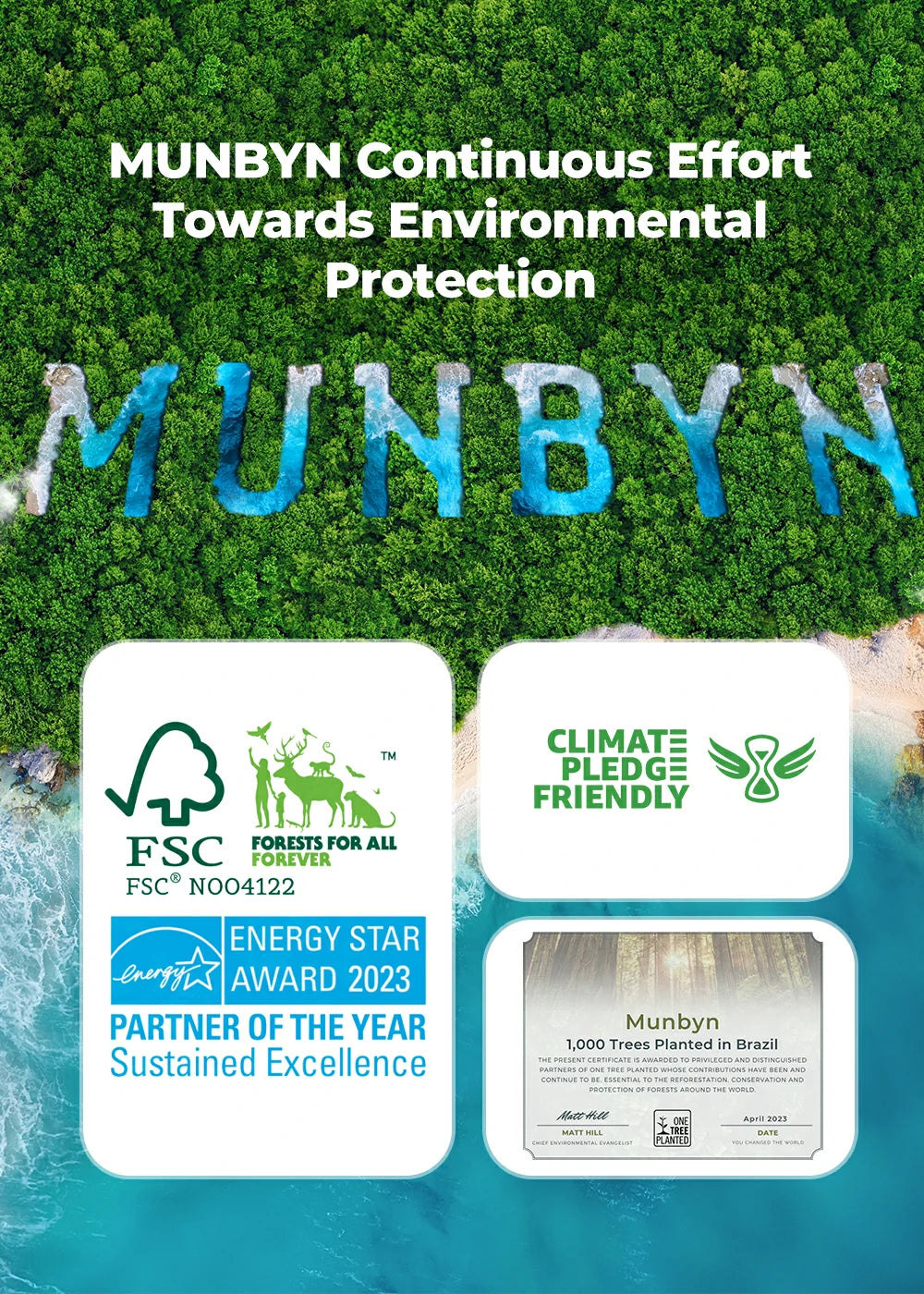 MUNBYN contributes to environmental protection and has been certified by renowned environmental organizations.