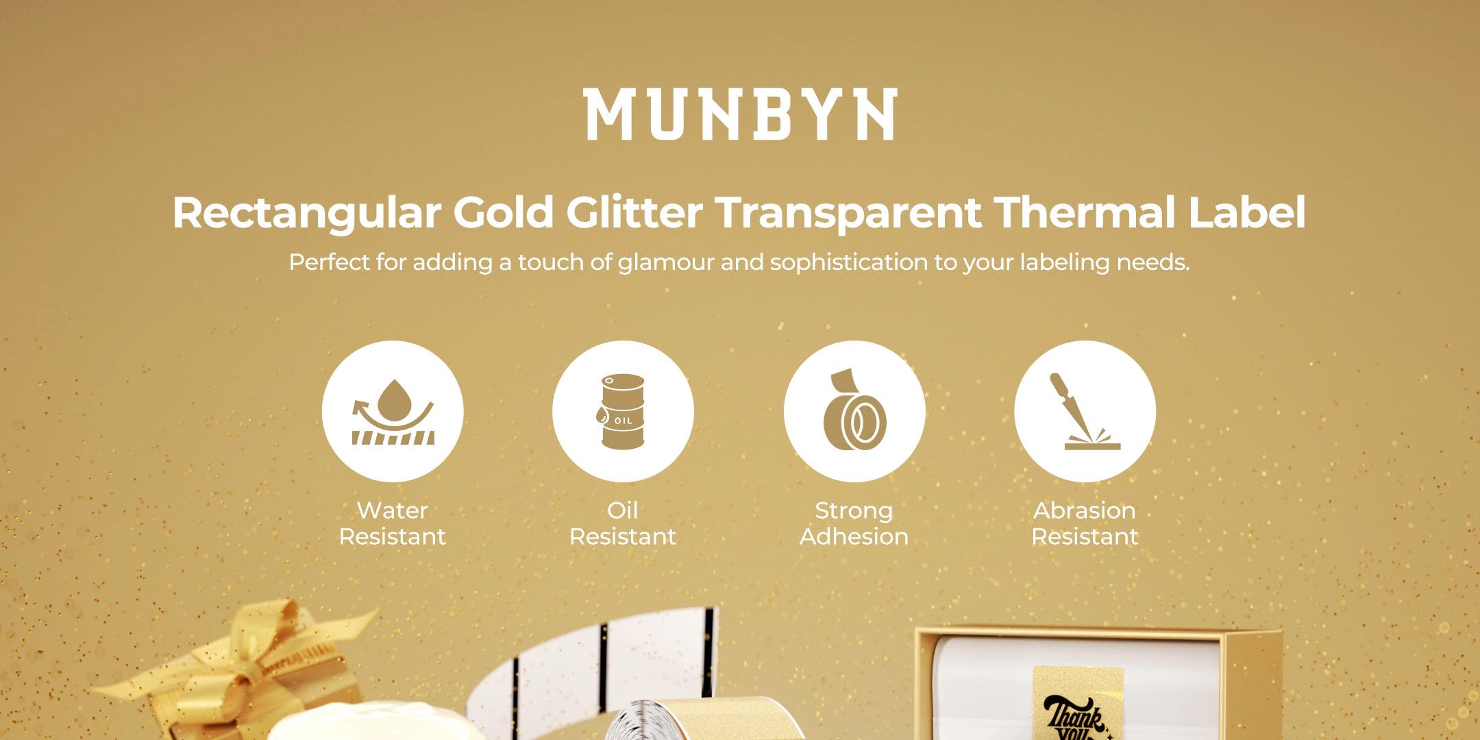 MUNBYN gold glitter thermal labels