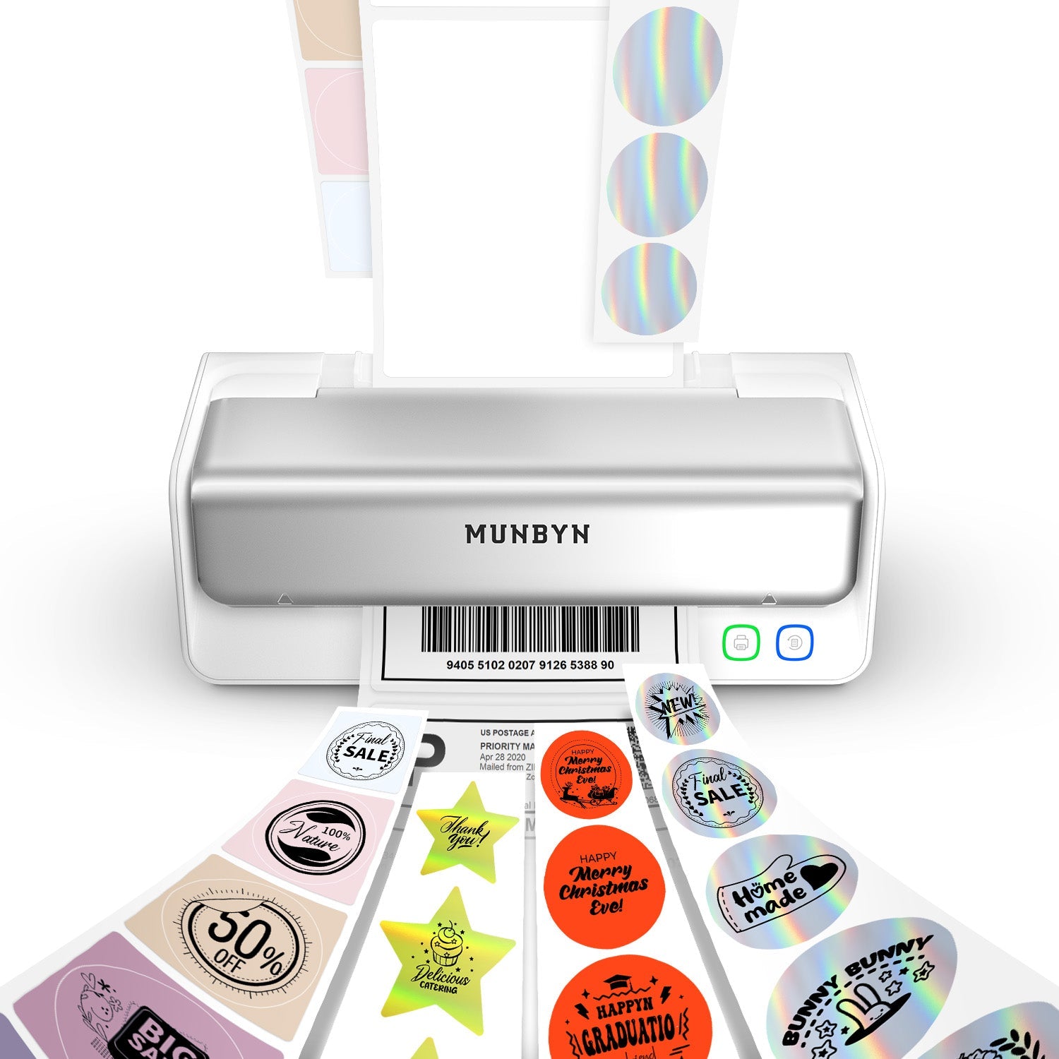 MUNBYN RealWriter 405B Bluetooth Printer & Rectangle Labels Pet Packaging Pro Kit