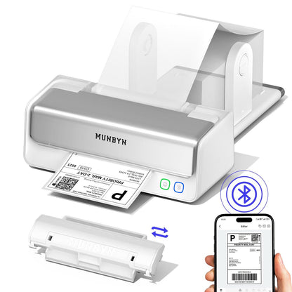 MUNBYN RealWriter 405B Replaceable Print-Head Bluetooth Thermal Label Printer with Label Holder