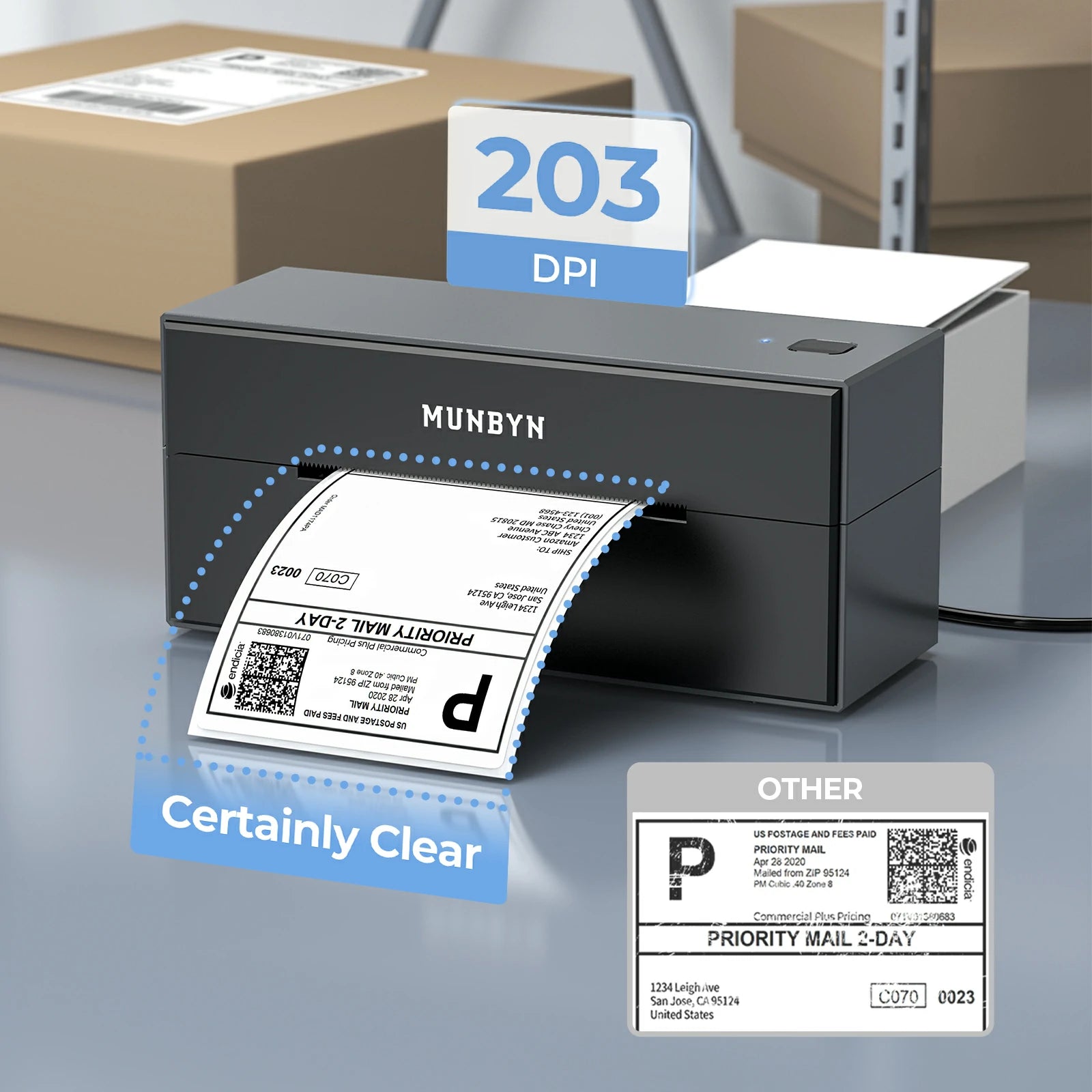 MUNBYN P129S WiFi thermal printer has been engineered to deliver sharp, clear text and barcodes.