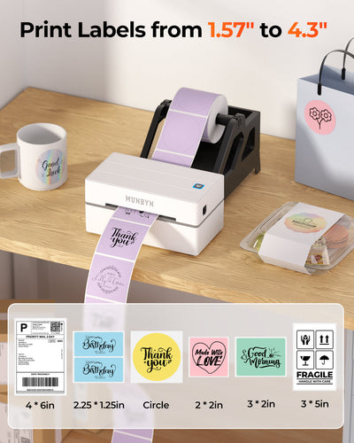 MUNBYN RealWriter 130B Bluetooth Printer & Rectangle Pink Labels Beauty Packaging Basic Kit