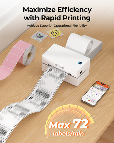 MUNBYN RealWriter 130B Bluetooth Printer & Rectangle Pink Labels Beauty Packaging Basic Kit