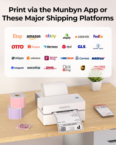 MUNBYN RealWriter 130B Bluetooth Printer & Rectangle Pink Labels Beauty Packaging Basic Kit