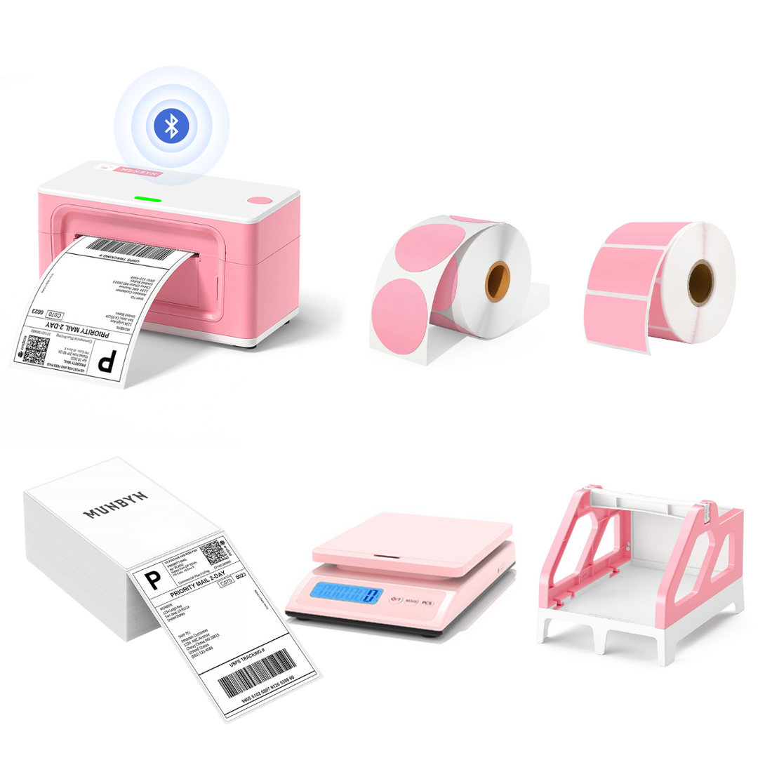 Munbyn Upgraded P941b Bluetooth Thermal Printer Pink Kit