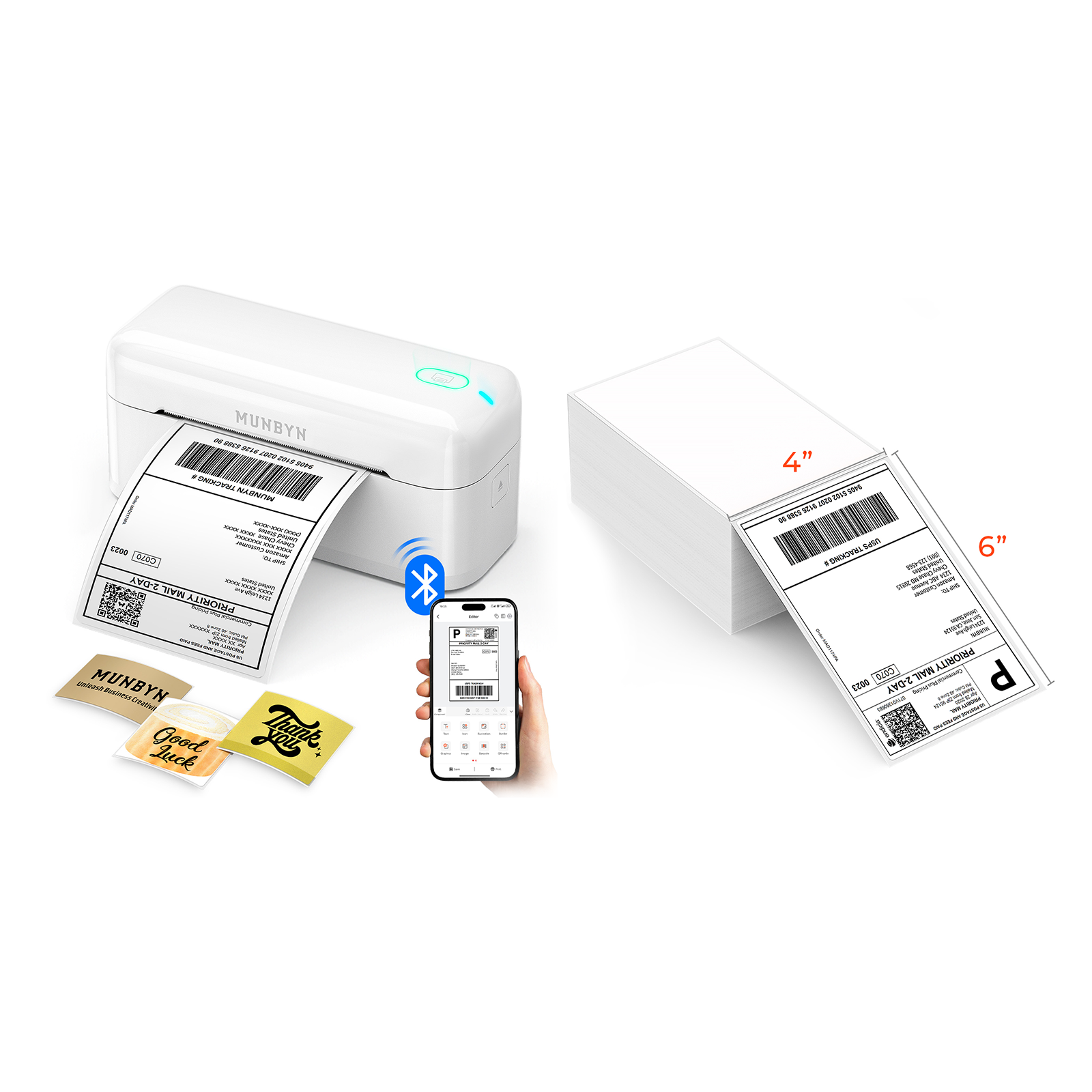 MUNBYN RealWriter 402B Bluetooth Thermal Label Printer Starter Kits