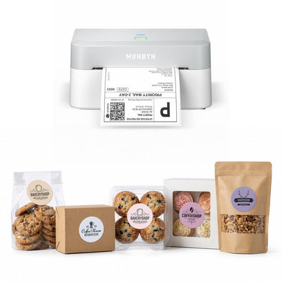 MUNBYN RealWriter 403B Bluetooth Printer & Morandi Labels Bakery Packaging Starter Kit