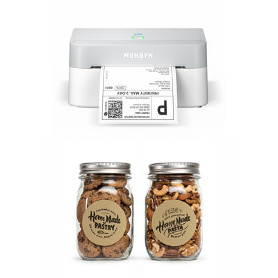 MUNBYN 403B Bluetooth Wireless Printer & Circle Sticker Labels Bakery Product Starter Kit