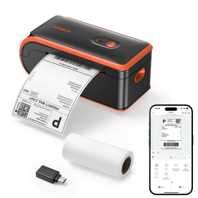 MUNBYN MC240 Bluetooth Thermal Label Printer with Built-in Paper Bin & Battery