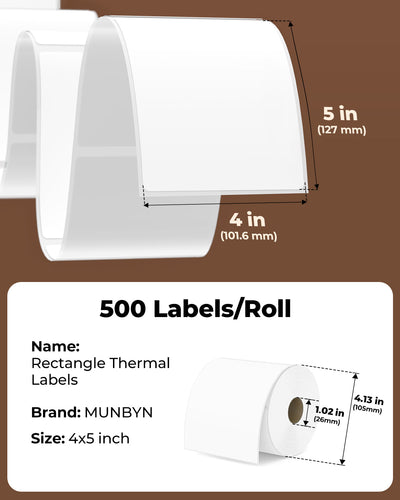 MUNBYN 4"x 5" Rectangle Thermal Labels for Shipping & Price Tag Stickers