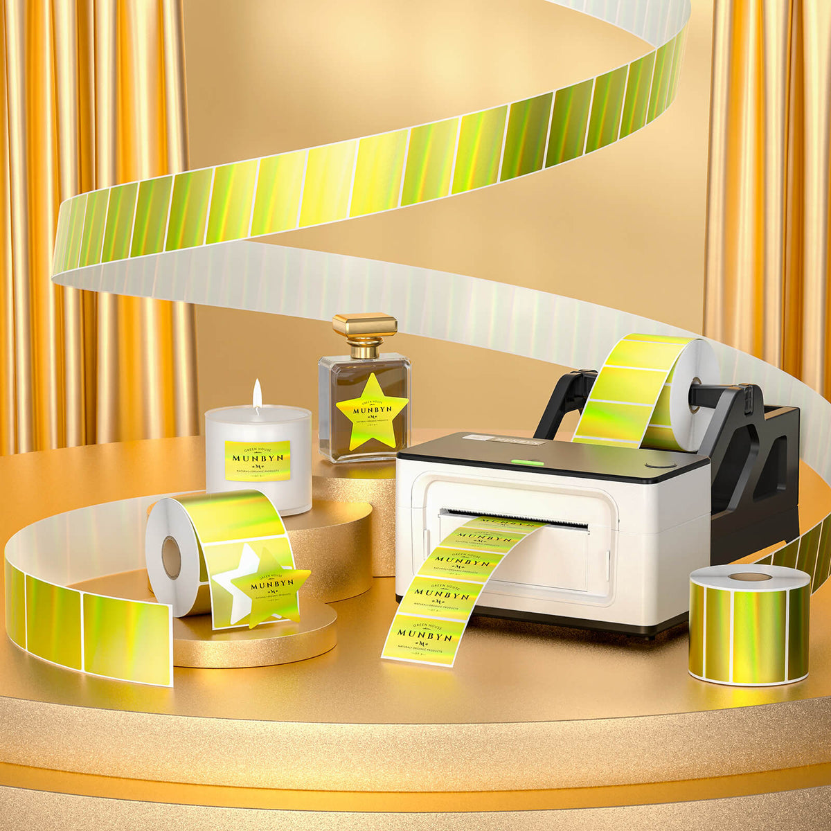MUNBYN's versatile gold holographic thermal labels are perfect for a variety of purposes.