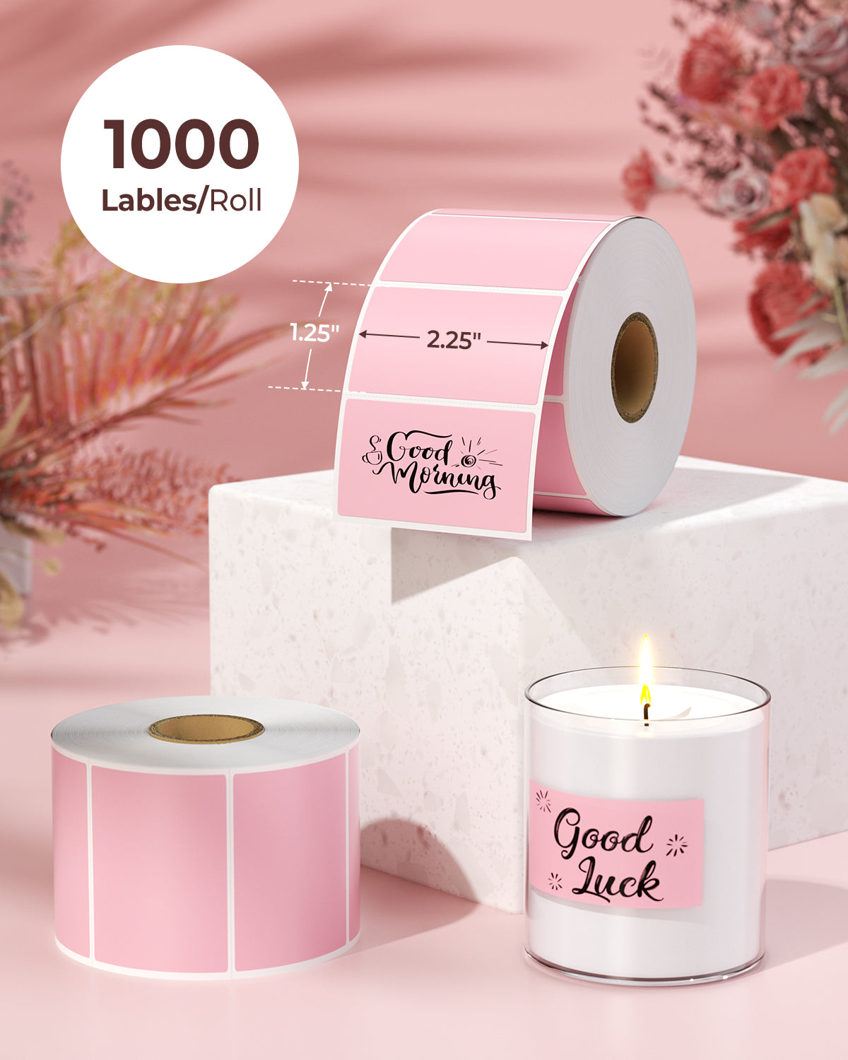 MUNBYN RealWriter 130B Bluetooth Printer & Rectangle Pink Labels Beauty Packaging Basic Kit