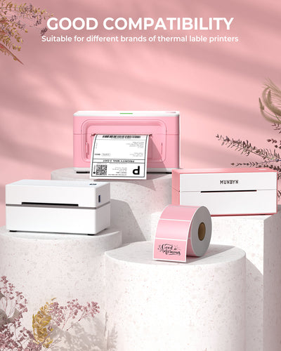 MUNBYN RealWriter 130B Bluetooth Printer & Rectangle Pink Labels Beauty Packaging Basic Kit