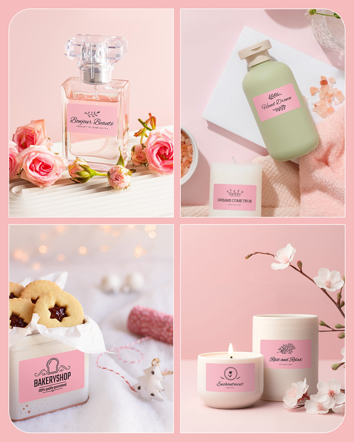 Set of four rectangular labels from MUNBYN, 2.25 x 1.25 inches, designed for label printer paper applications.