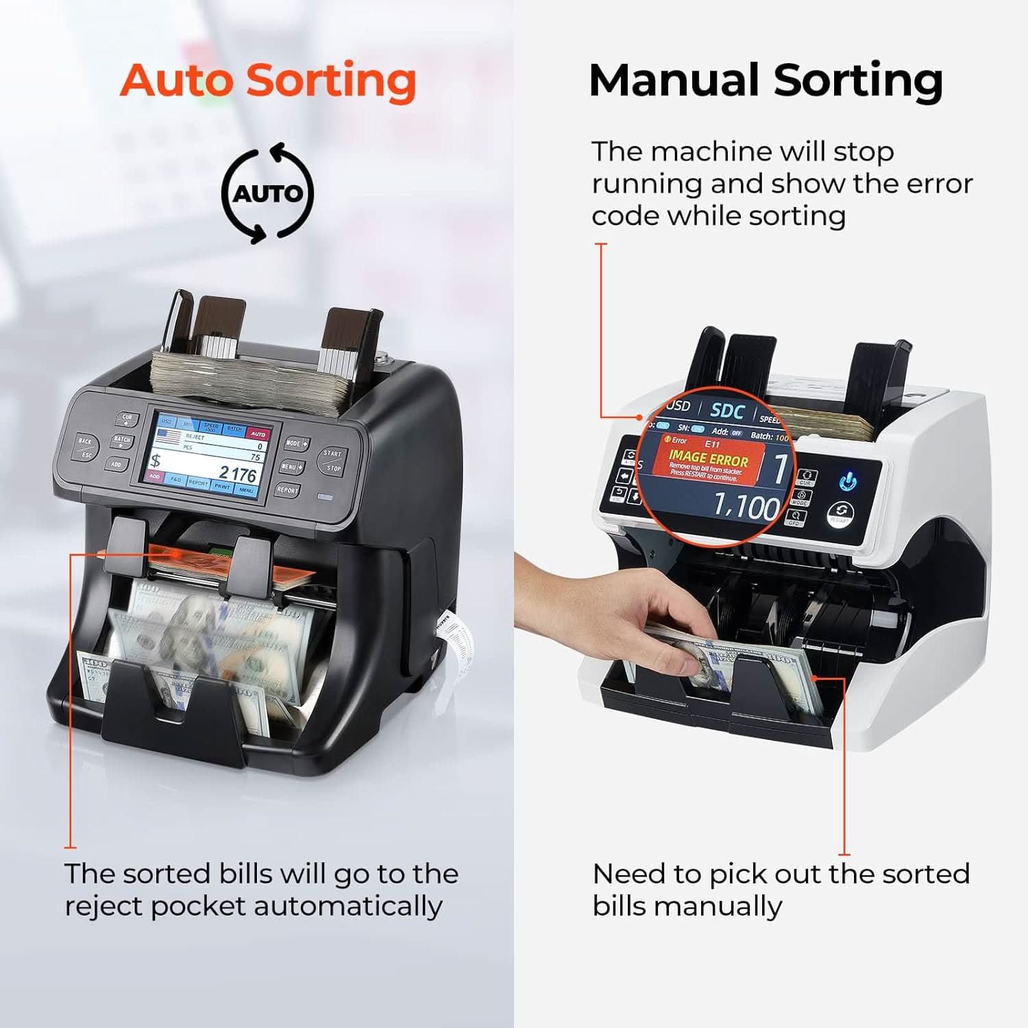 MUNBYN 2-Pocket Black Money Counter Machine