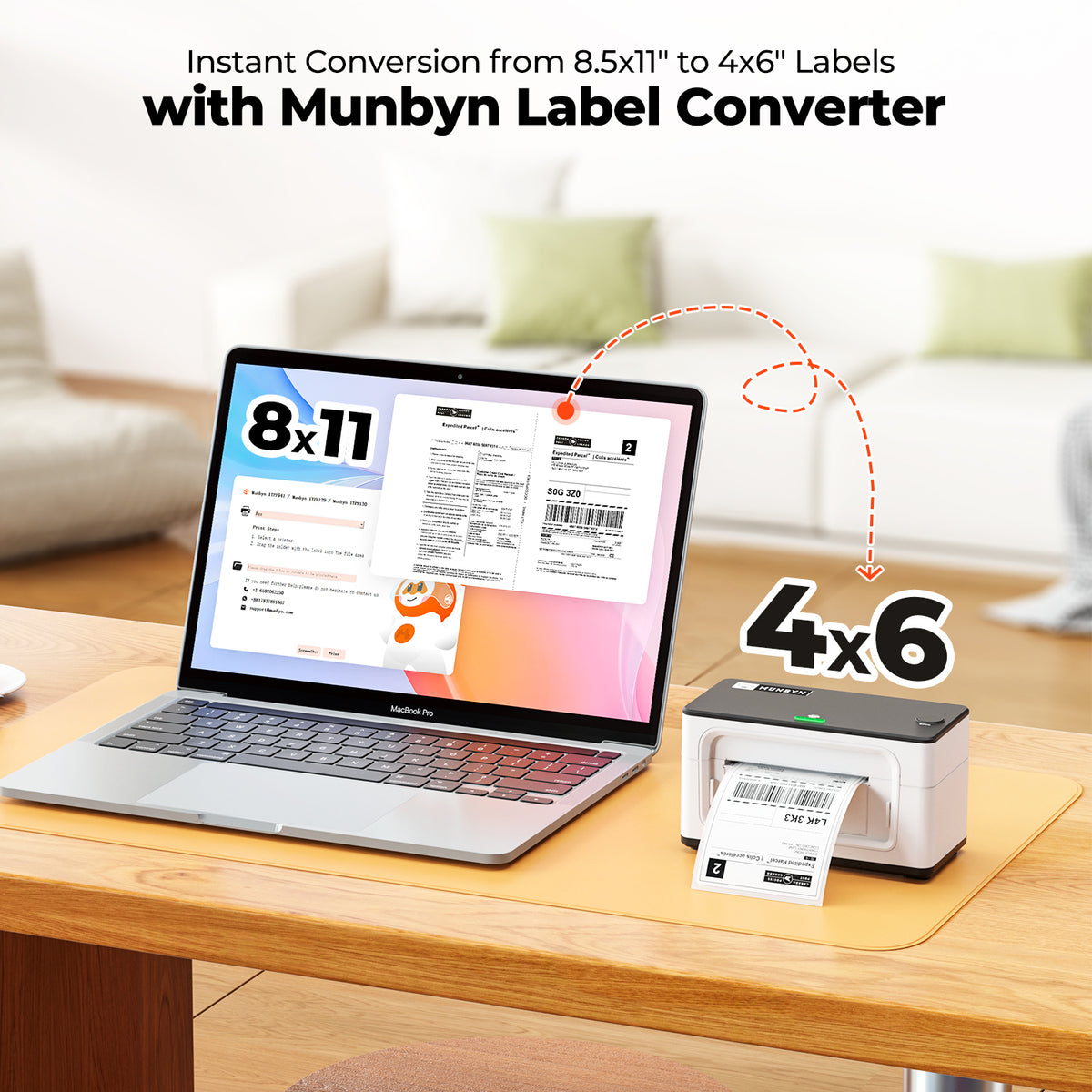 MUNBYN Shipping Label Converter Software can help you effortlessly convert 8.5x11 label sizes to the more manageable and widely-used 4x6 label size.