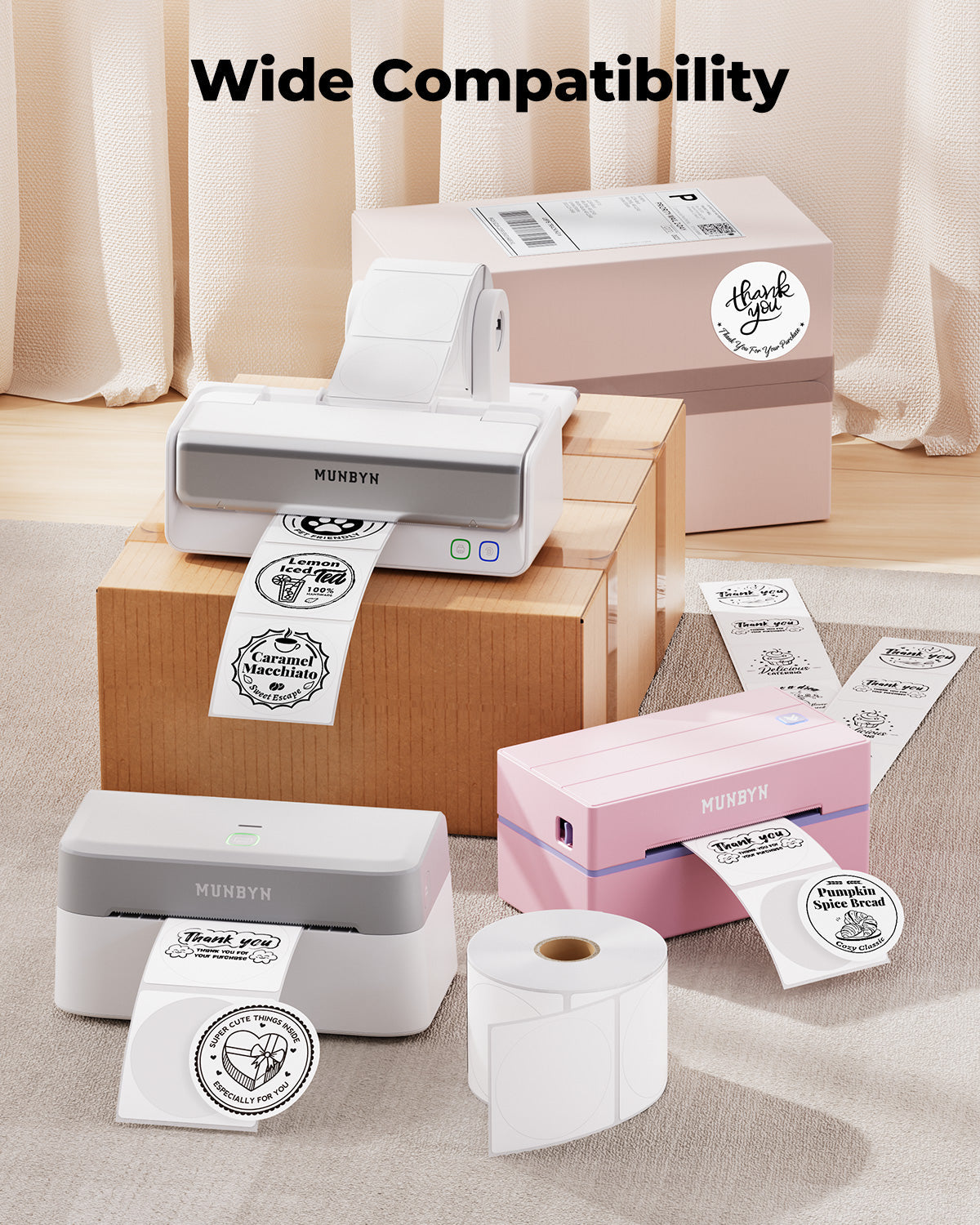 MUNBYN 2.5"Round Thermal Labels for Small Business & Homemade Treats