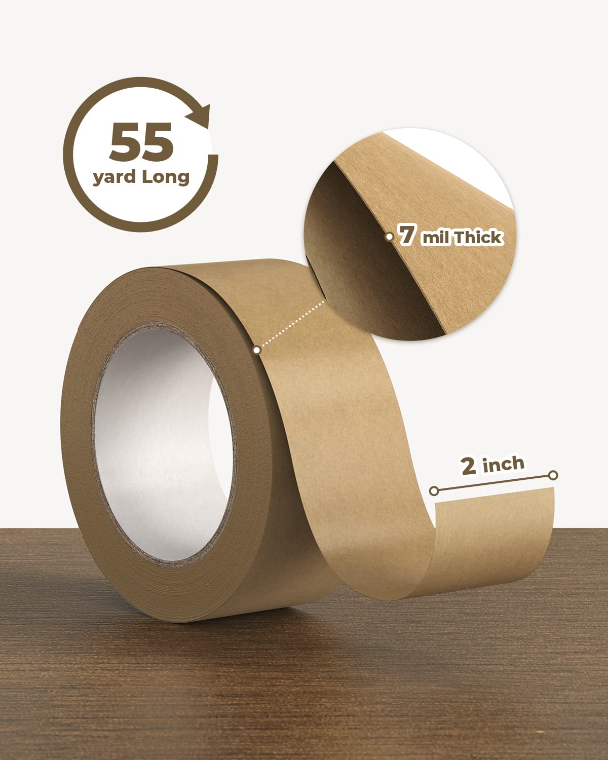 MUNBYN writable kraft tape is 7 mil thick and 2 inches wide.