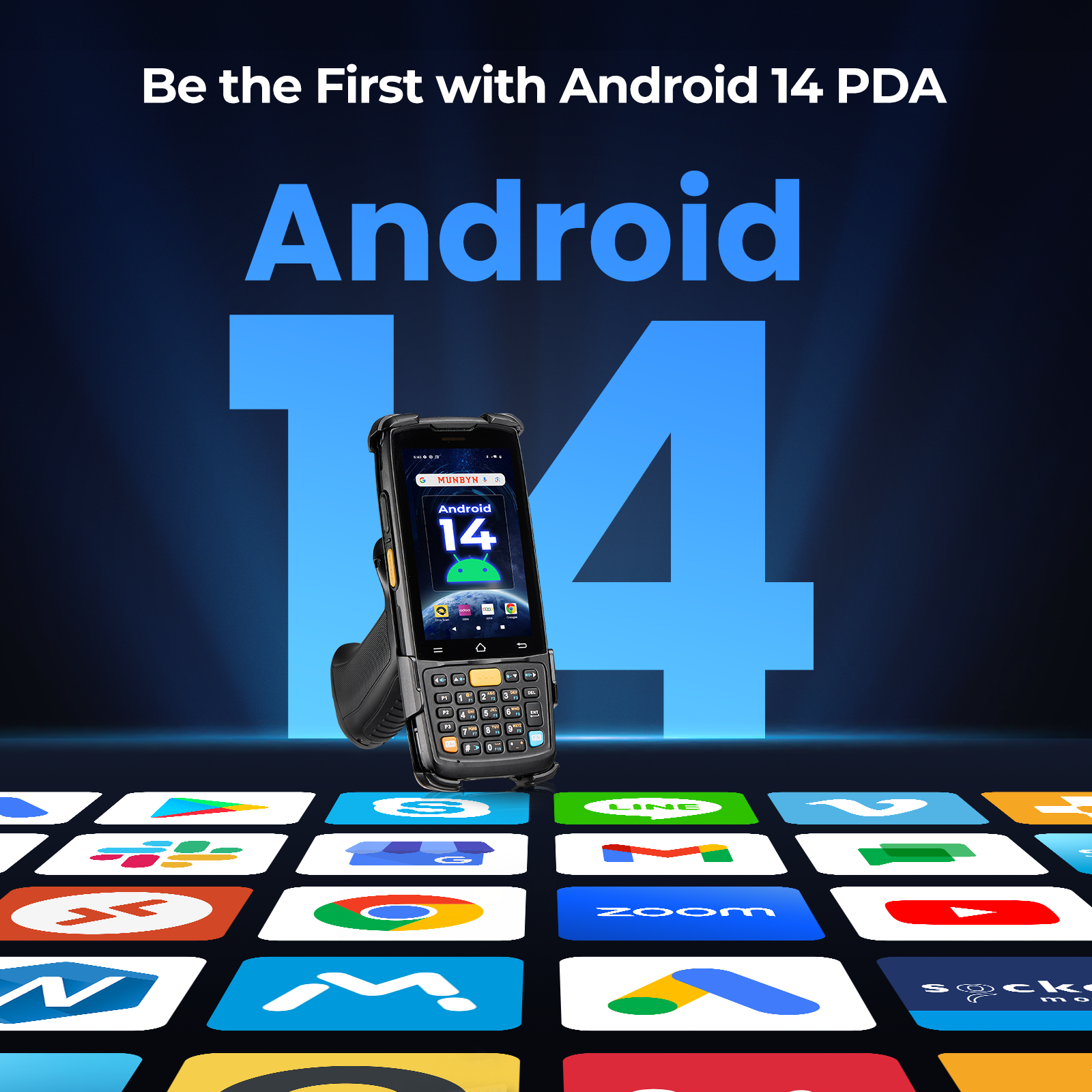 MUNBYN MC005 Android barcode scanner with sleek black design and ergonomic handle for efficient retail or warehouse scanning.